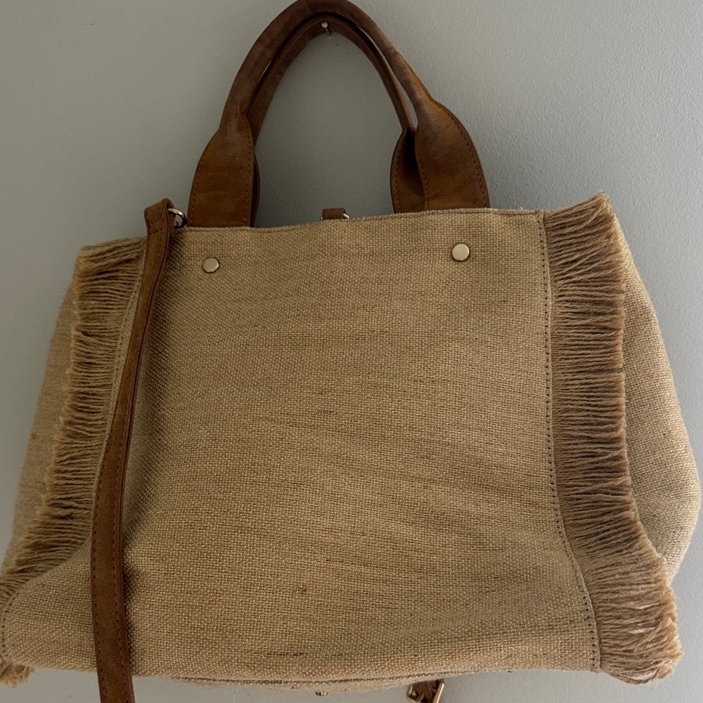 Deux Lux Tan Fringe Tote with Leather Handles
